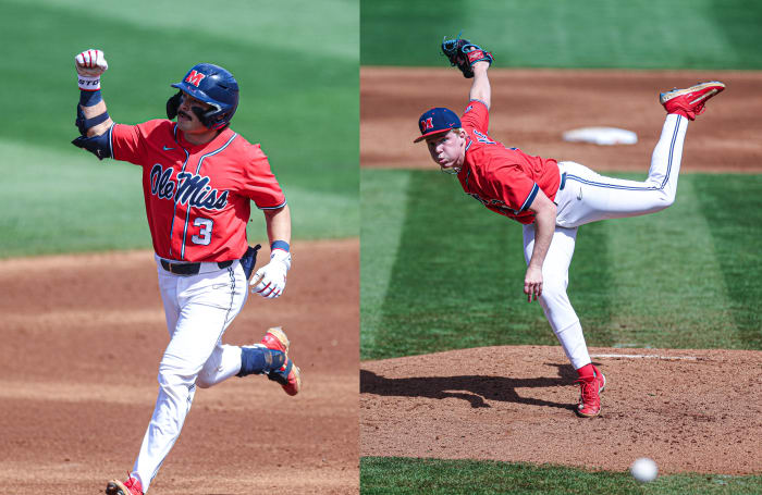 Ole Miss Rebels Andrew Fischer (left) and Liam Doyle on Saturday vs. South Carolina